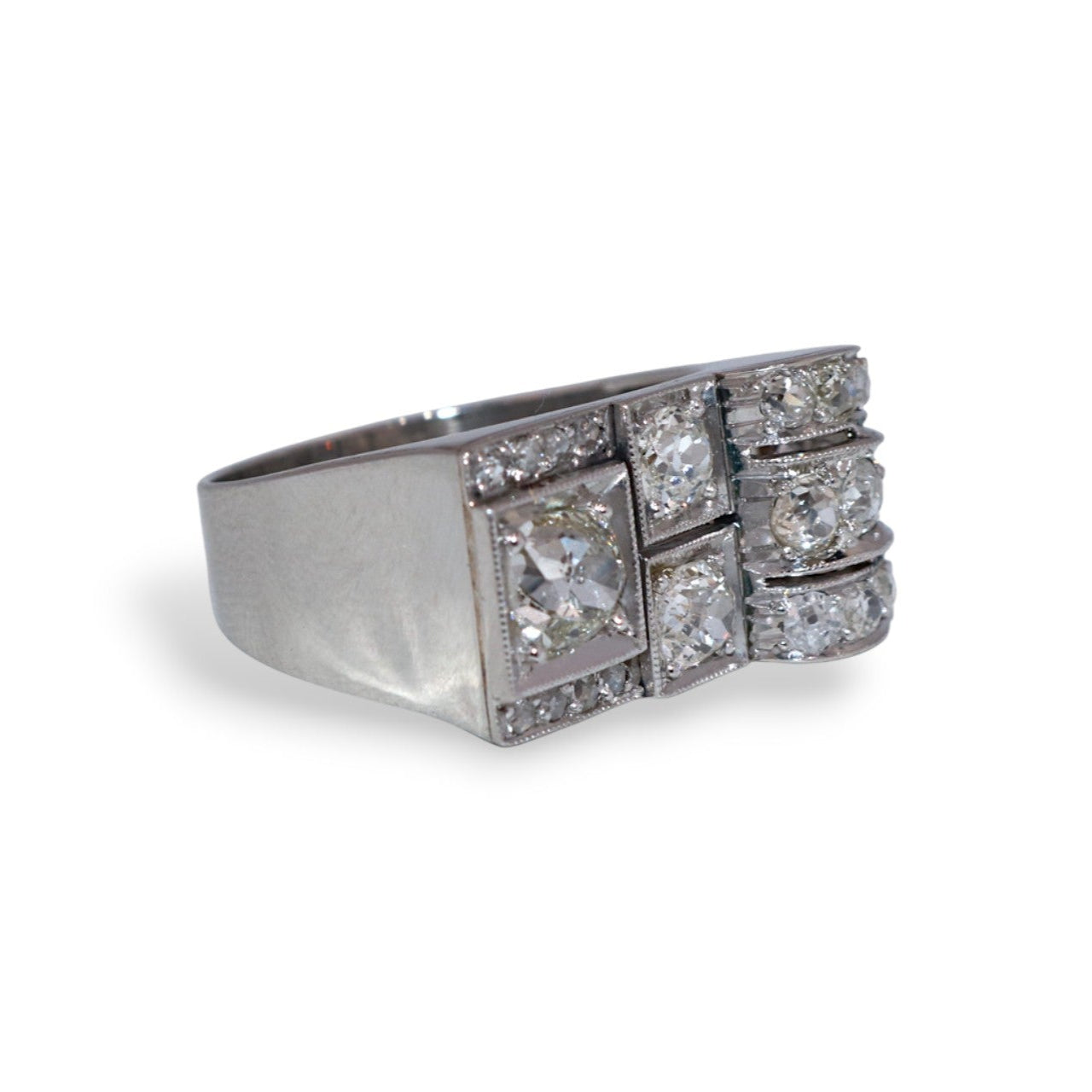Platinum 1.00Ct L SI2 Old Mine-Cut Diamond & 2.50Ctw Vintage Estate Ring