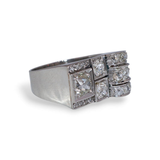 Platinum 1.00Ct L SI2 Old Mine-Cut Diamond & 2.50Ctw Vintage Estate Ring