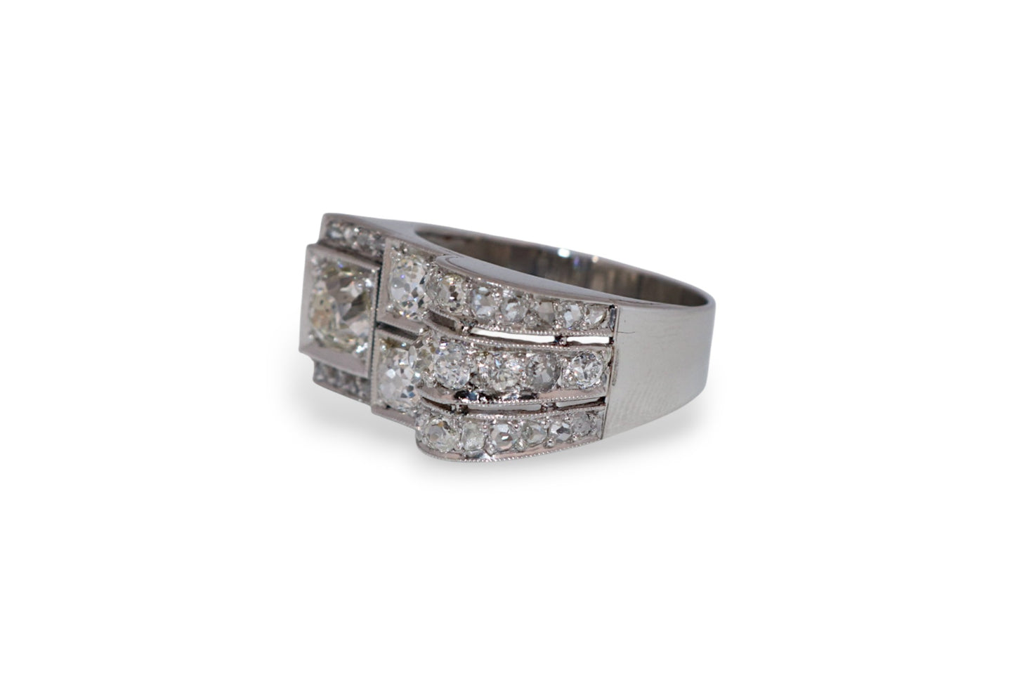 Platinum 1.00Ct L SI2 Old Mine-Cut Diamond & 2.50Ctw Vintage Estate Ring