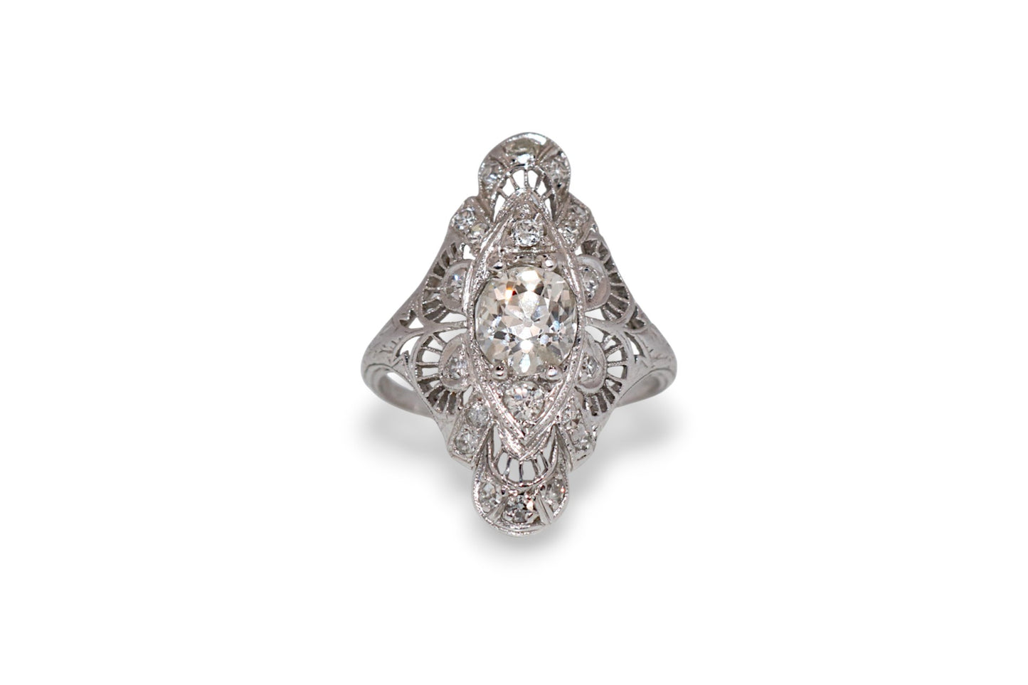 Platinum 1.25K I-J Si European Cut Diamond Filigree Ring