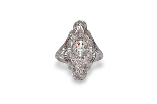 Platinum 1.25K I-J Si European Cut Diamond Filigree Ring