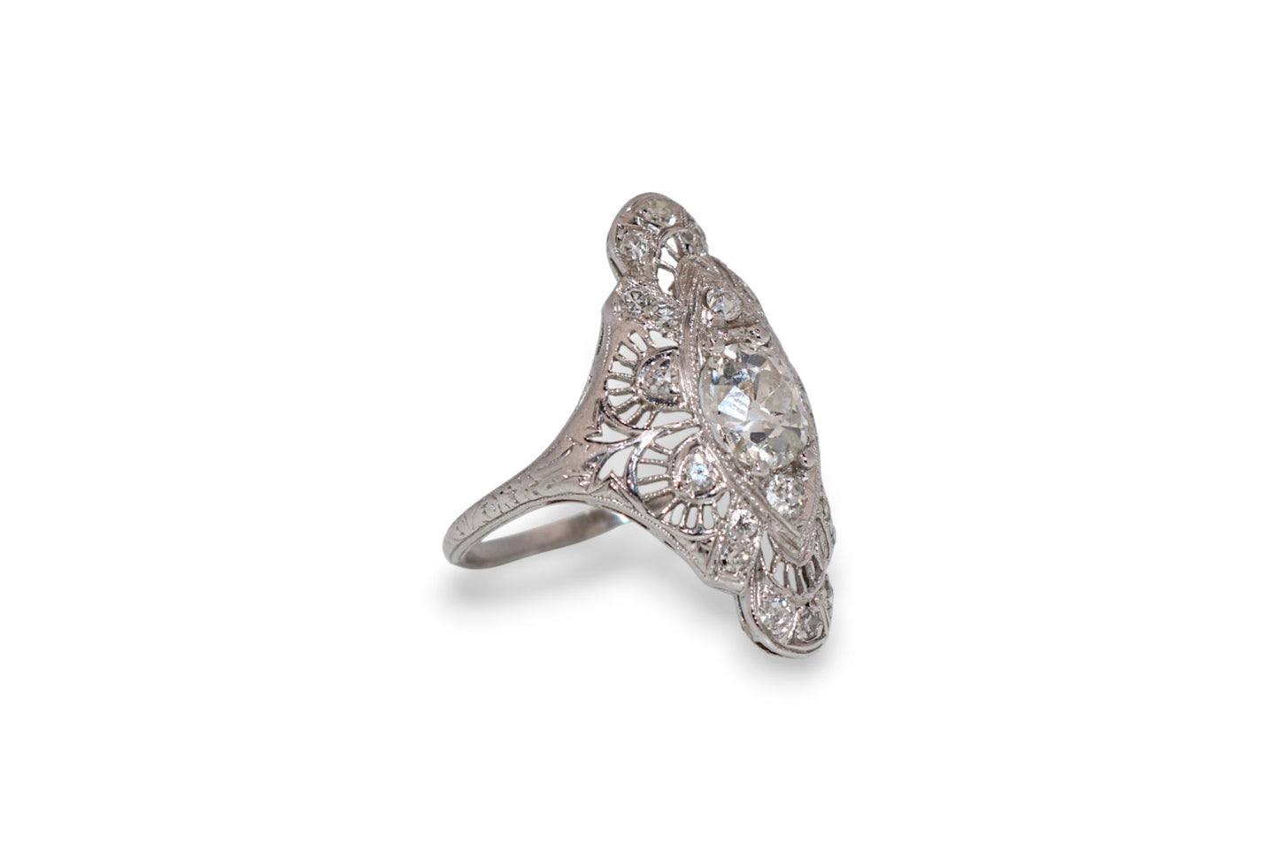 Platinum 1.25K I-J Si European Cut Diamond Filigree Ring