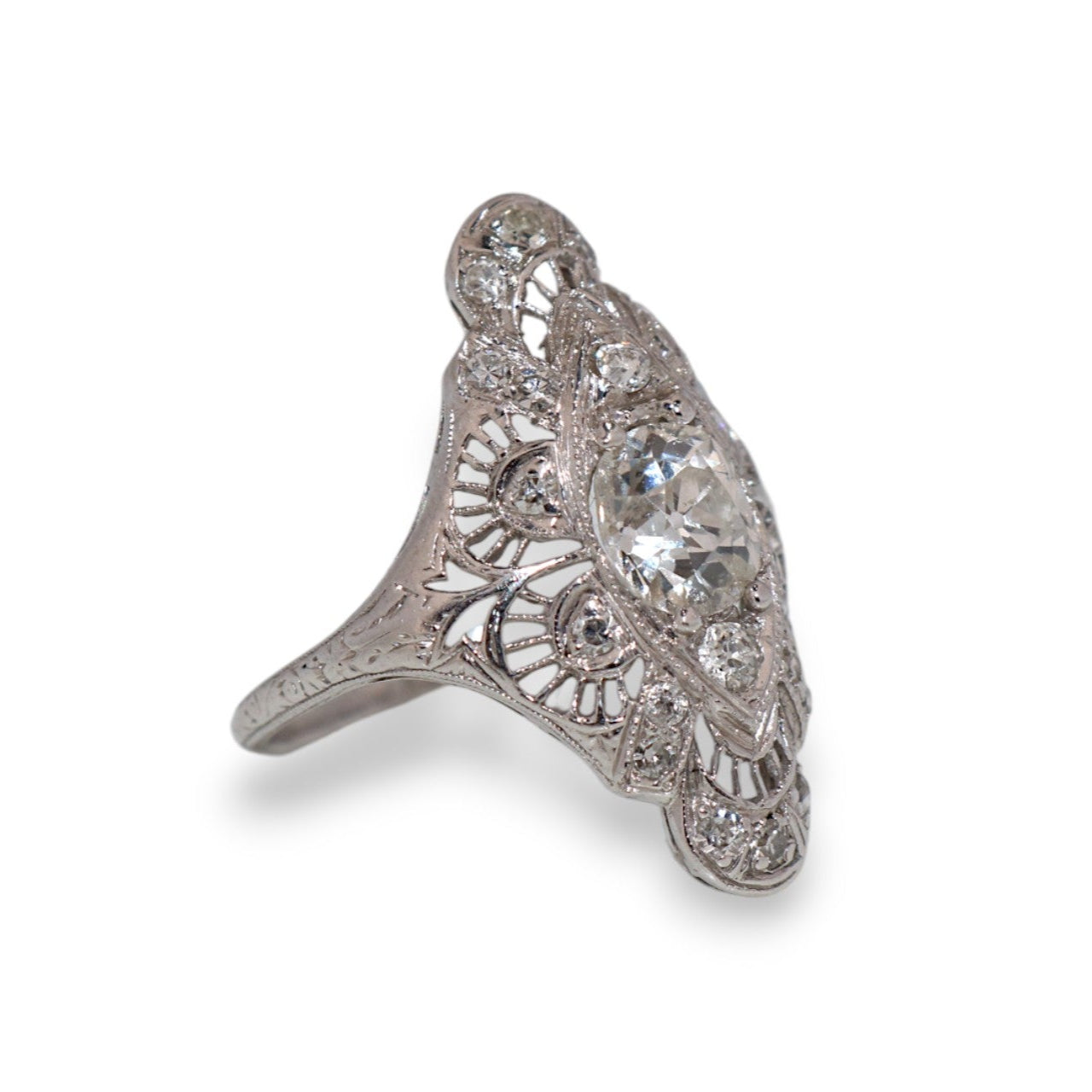Platinum 1.25K I-J Si European Cut Diamond Filigree Ring