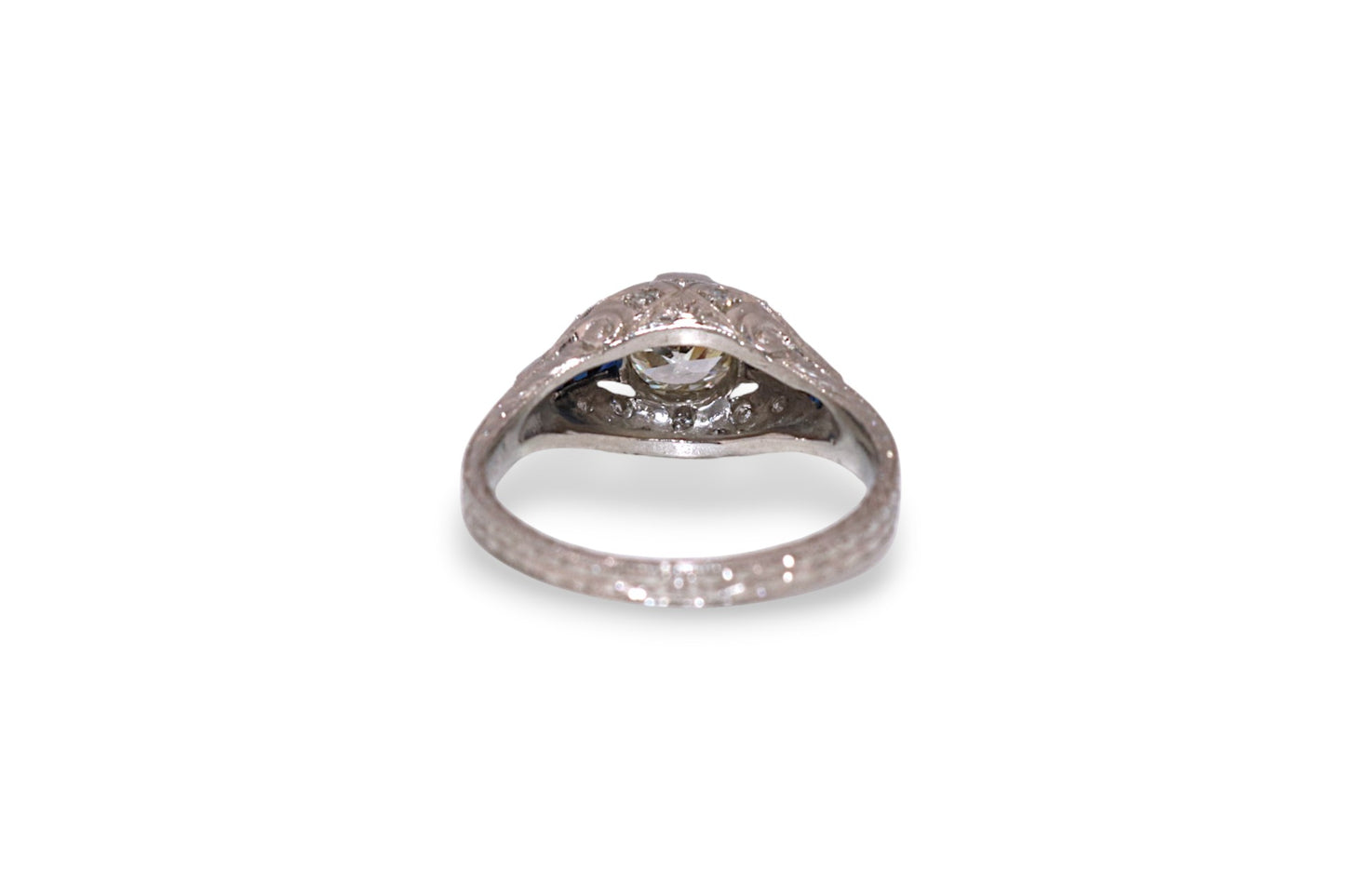 Platinum 0.83Ct Old European-Cut Diamond & Sapphire Vintage Estate Ring