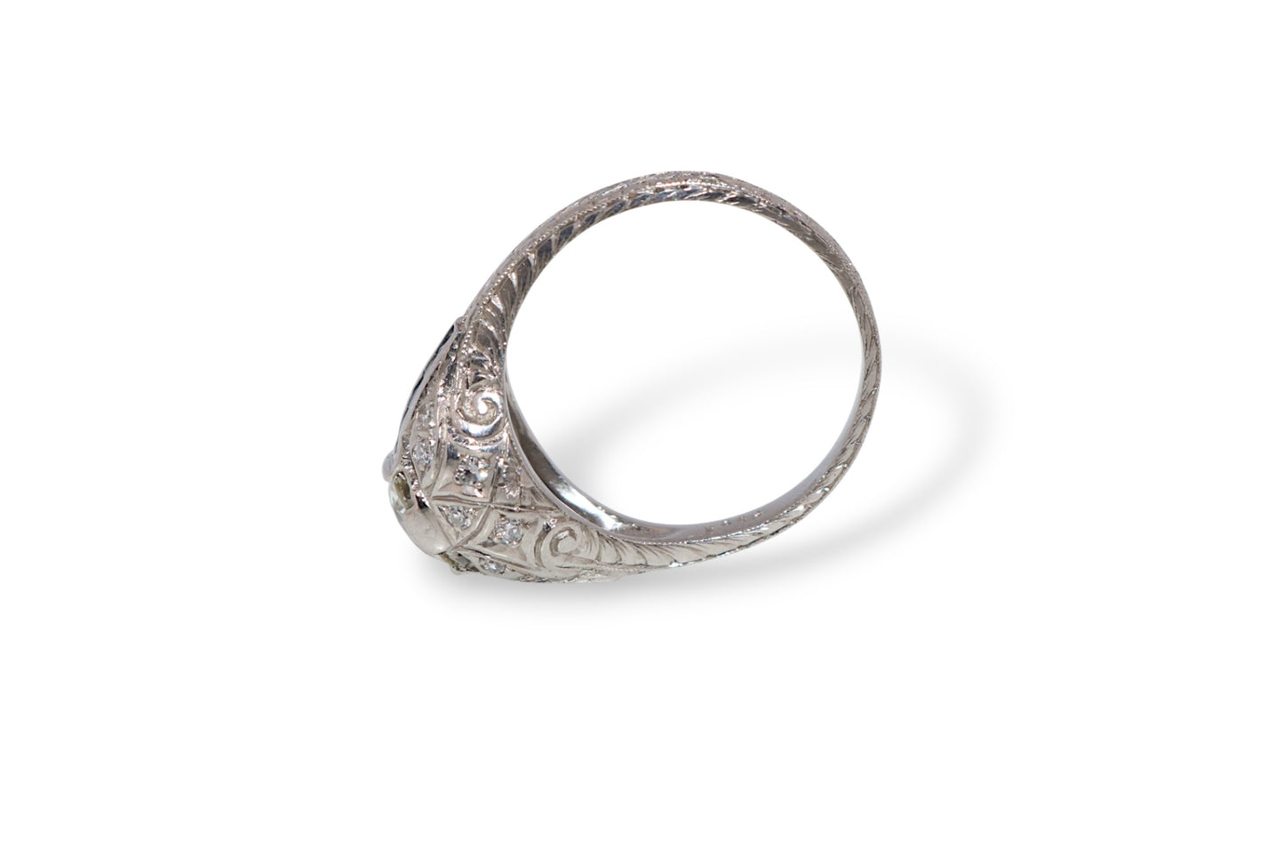 Platinum 0.83Ct Old European-Cut Diamond & Sapphire Vintage Estate Ring