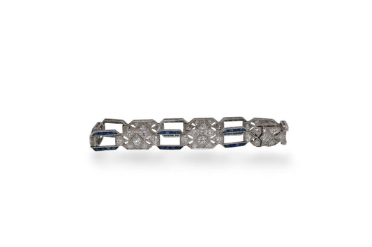 Platinum Sapphire & Diamond Filigree Vintage Estate Bracelet