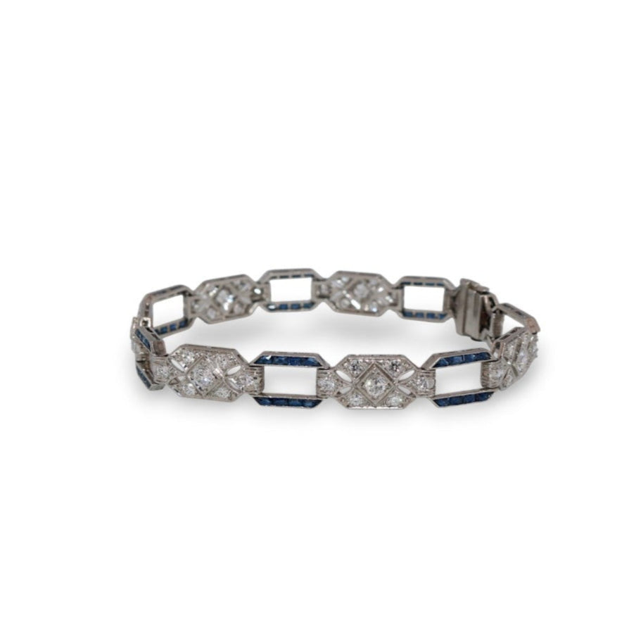 Platinum Sapphire & Diamond Filigree Vintage Estate Bracelet
