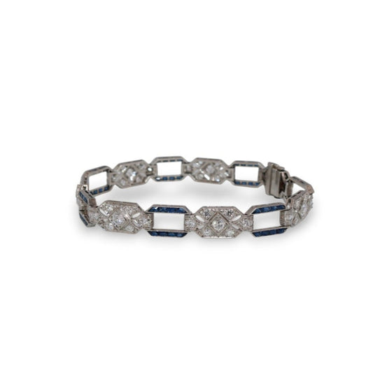 Platinum Sapphire & Diamond Filigree Vintage Estate Bracelet