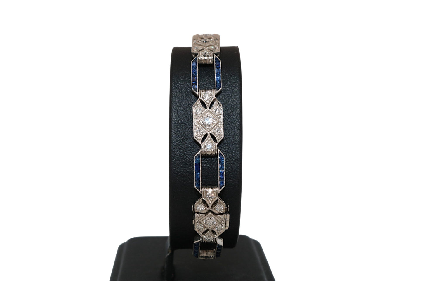 Platinum Sapphire & Diamond Filigree Vintage Estate Bracelet
