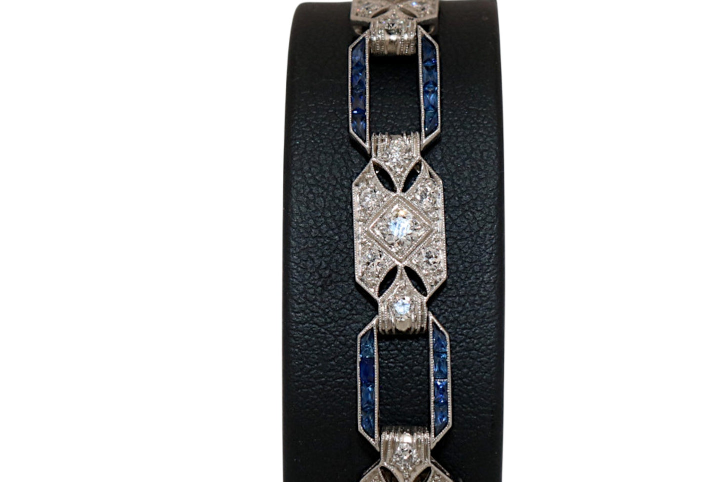 Platinum Sapphire & Diamond Filigree Vintage Estate Bracelet