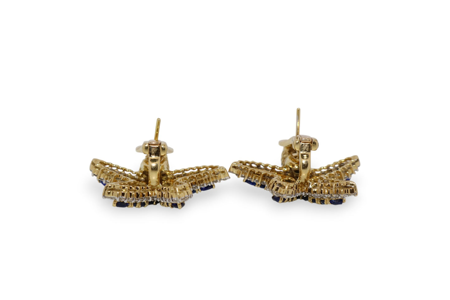 18K Yellow Gold 6.60Ctw Sapphire & 1.50Ctw Diamond Starfish Vintage Earrings (Very Fine)