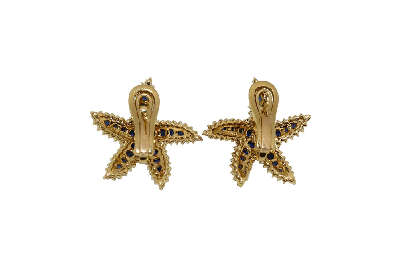 18K Yellow Gold 6.60Ctw Sapphire & 1.50Ctw Diamond Starfish Vintage Earrings (Very Fine)