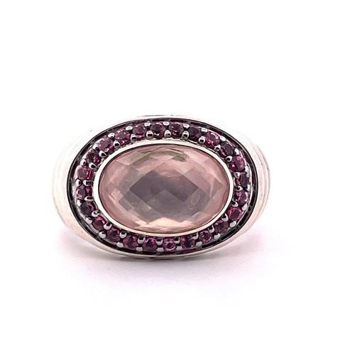 John Hardy Sterling Silver 925 Pink Morganite & Quartz Ring Size 7.00
