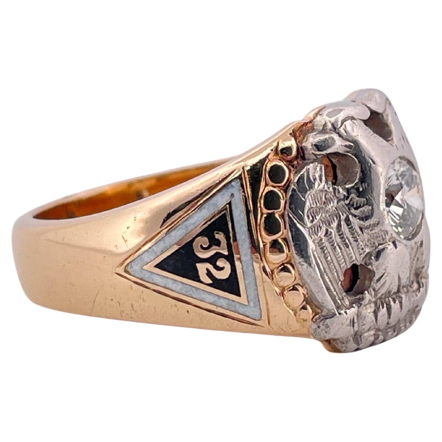 Masonic Double Eagle 0.38ctw Diamond Ring Set In 14K Gold & Platinum Face