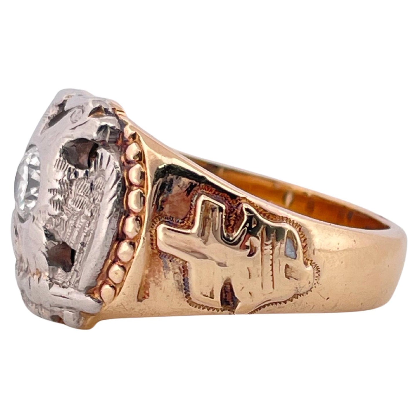 Masonic Double Eagle 0.38ctw Diamond Ring Set In 14K Gold & Platinum Face