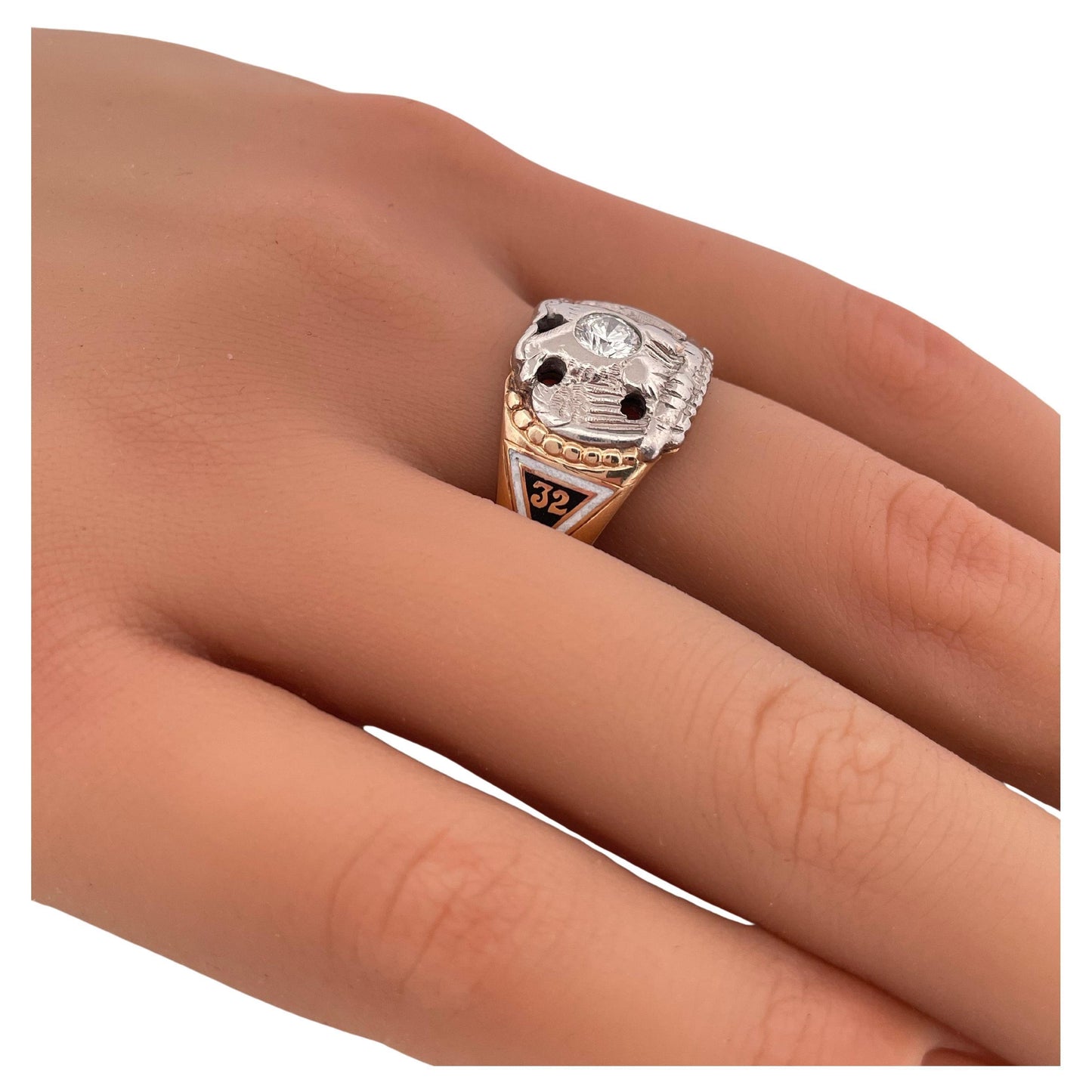 Masonic Double Eagle 0.38ctw Diamond Ring Set In 14K Gold & Platinum Face