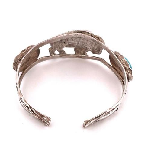 Native American MAC Signed Sterling Silver 925 Multi Stone Inlay Buffalo Cuff