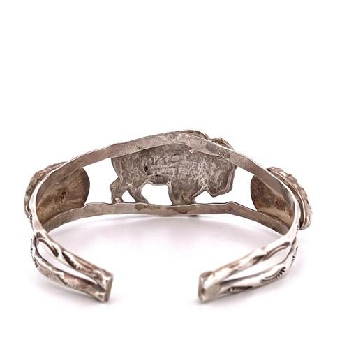 Native American MAC Signed Sterling Silver 925 Multi Stone Inlay Buffalo Cuff