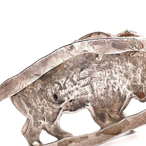 Native American MAC Signed Sterling Silver 925 Multi Stone Inlay Buffalo Cuff