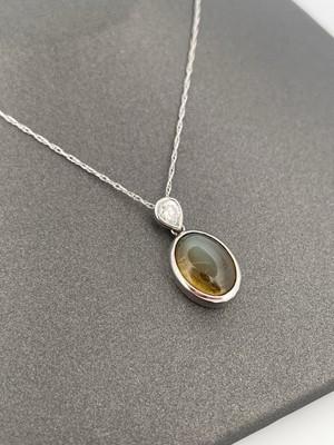Platinum 0.14ct Diamond & Cats Eye Pendant/ 18” Chain