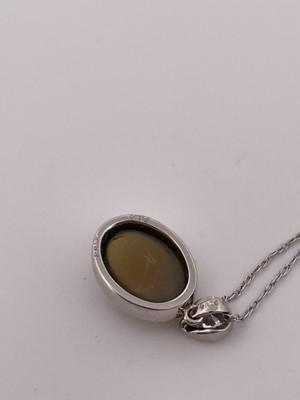 Platinum 0.14ct Diamond & Cats Eye Pendant/ 18” Chain