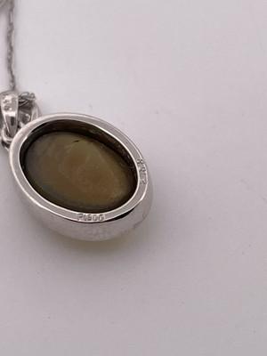 Platinum 0.14ct Diamond & Cats Eye Pendant/ 18” Chain