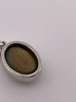 Platinum 0.14ct Diamond & Cats Eye Pendant/ 18” Chain