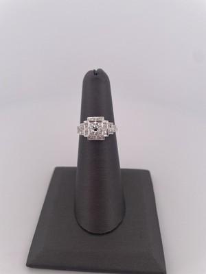 Platinum 0.46 D VS2 Euro Cut Main Stone Diamond Ring/ Size 5.75ctw/ 3.0g