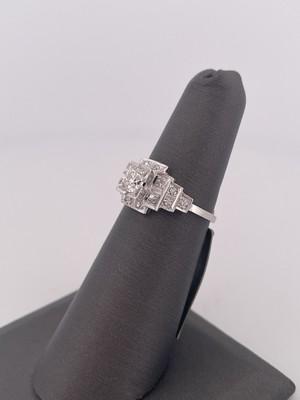 Platinum 0.46 D VS2 Euro Cut Main Stone Diamond Ring/ Size 5.75ctw/ 3.0g