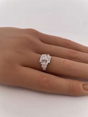Platinum 0.46 D VS2 Euro Cut Main Stone Diamond Ring/ Size 5.75ctw/ 3.0g