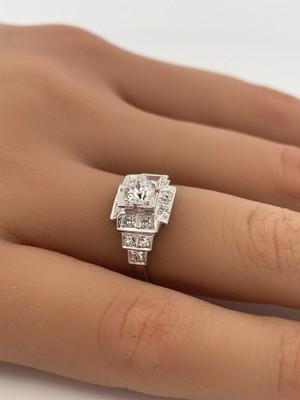 Platinum 0.46 D VS2 Euro Cut Main Stone Diamond Ring/ Size 5.75ctw/ 3.0g