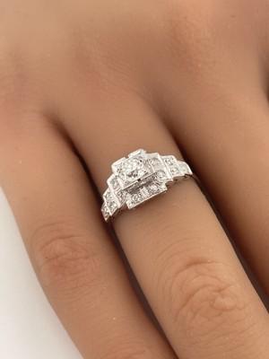 Platinum 0.46 D VS2 Euro Cut Main Stone Diamond Ring/ Size 5.75ctw/ 3.0g