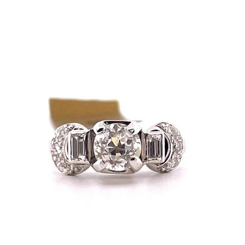 Platinum 0.72CT SI2/J Center & 0.2&CT Baguette & Round Cut Diamond Ring Size 4.5
