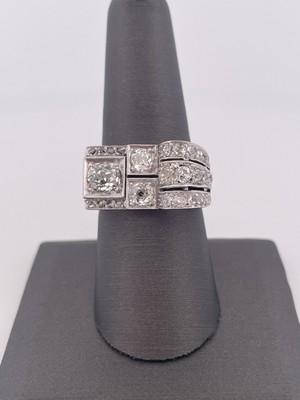 Platinum 1.00ctw L SI2 Old Mine Cut Main Stone & 2.50ctw Diamond Ring/ Size 9