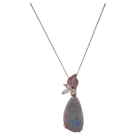 Platinum 9.7ctw Opal & 0.47ctw Diamond Pendant With 18k White Gold 18” Chain