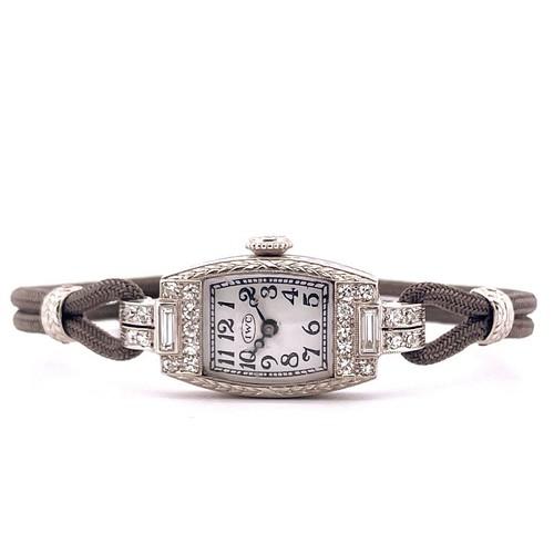 Platinum & Diamond Ladies IWC Vintage Art Deco Manual Wind Watch 6.5”