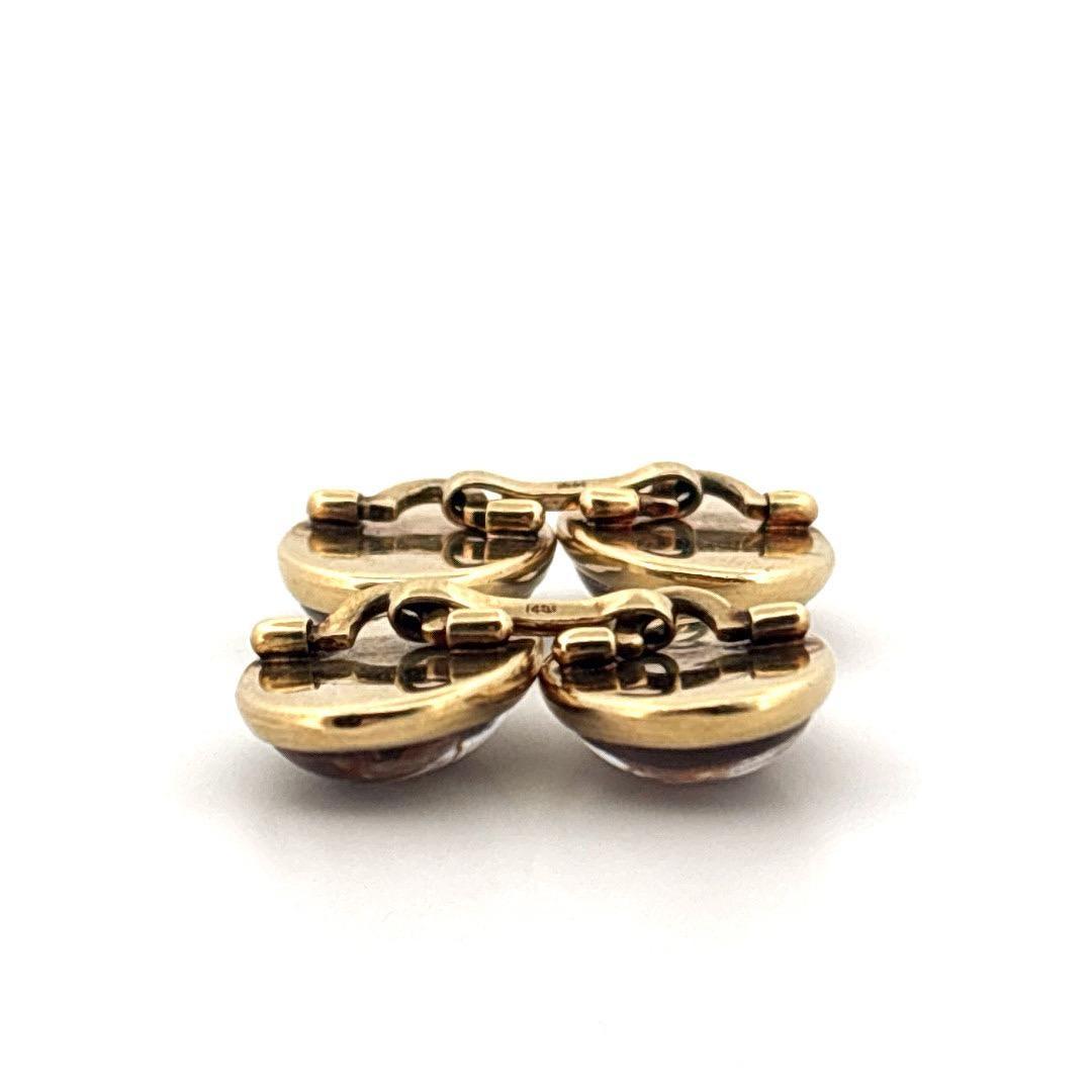 Reversed Quartz Crystal 14K Yellow Gold Painted Horse Cufflinks