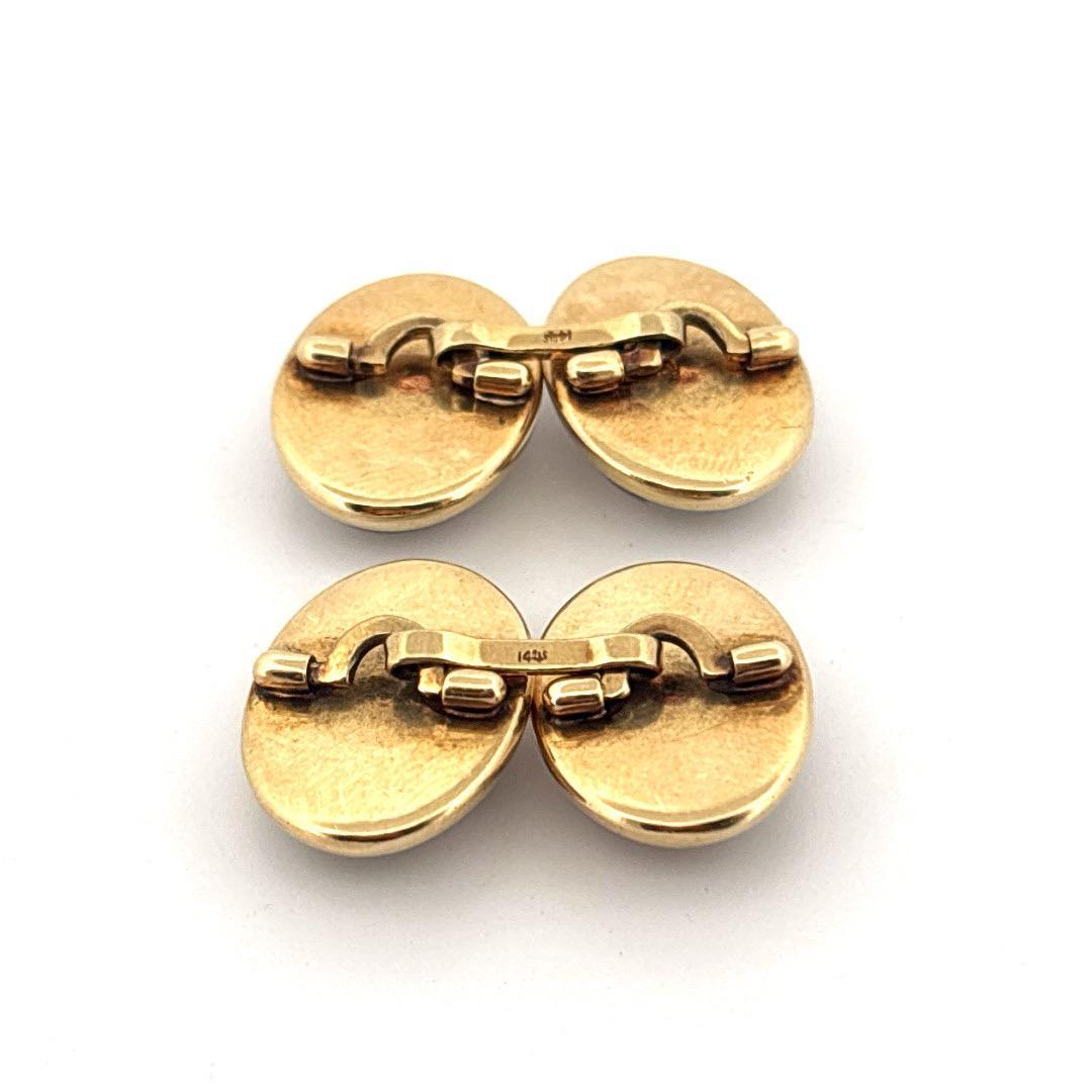 Reversed Quartz Crystal 14K Yellow Gold Painted Horse Cufflinks