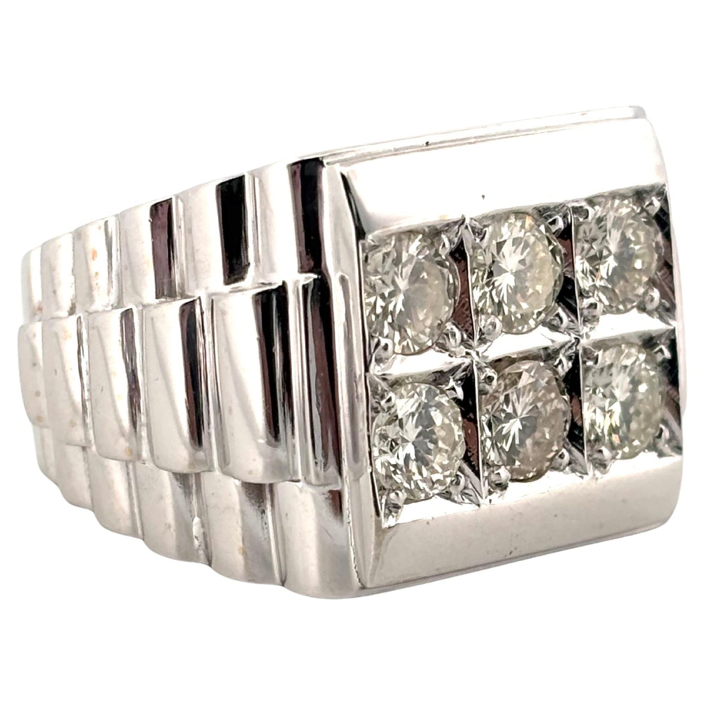 Rolex Style 18K White Gold 5 Round Cut 1.50ctw H-I SI1 Natural Diamond Band Ring