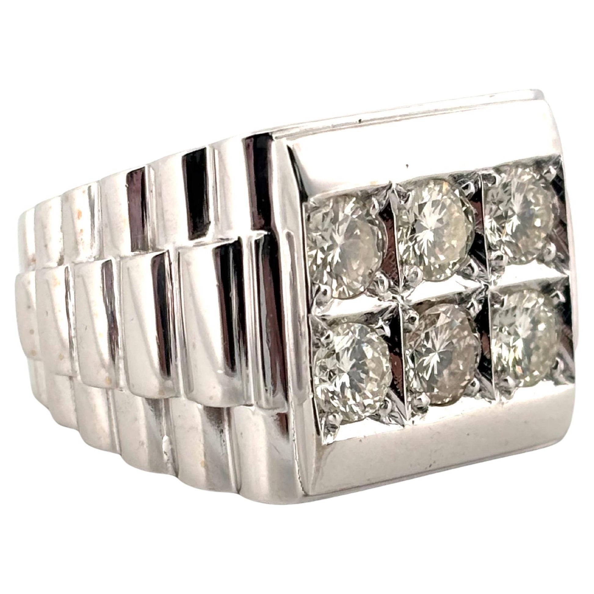 Rolex Style 18K White Gold 5 Round Cut 1.50ctw H-I SI1 Natural Diamond Band Ring