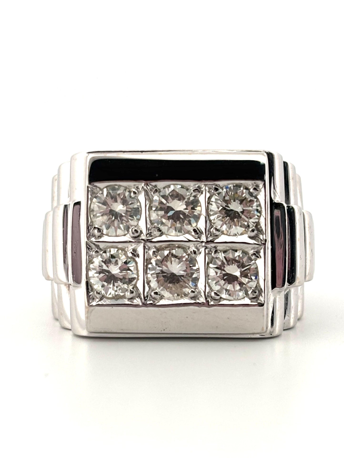 Rolex Style 18K White Gold 5 Round Cut 1.50ctw H-I SI1 Natural Diamond Band Ring