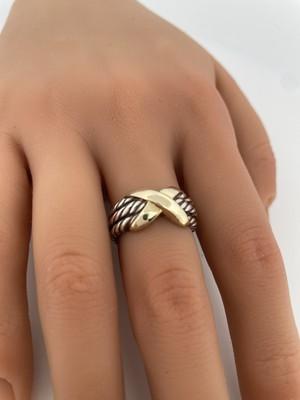 SS & 14k Gold Triple Cable X Band/ Size 7.5/ 7.6g