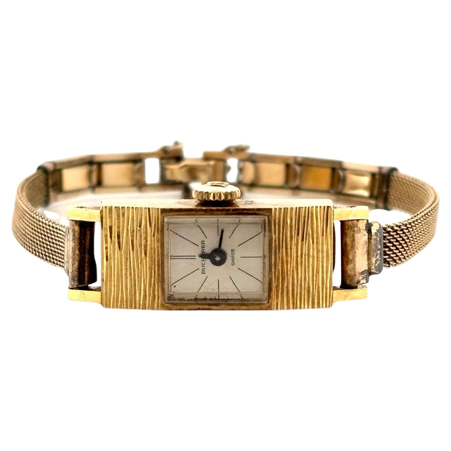 Small Rectangular 18K Yellow Gold Ladies Bucherer Automatic Swiss Watch