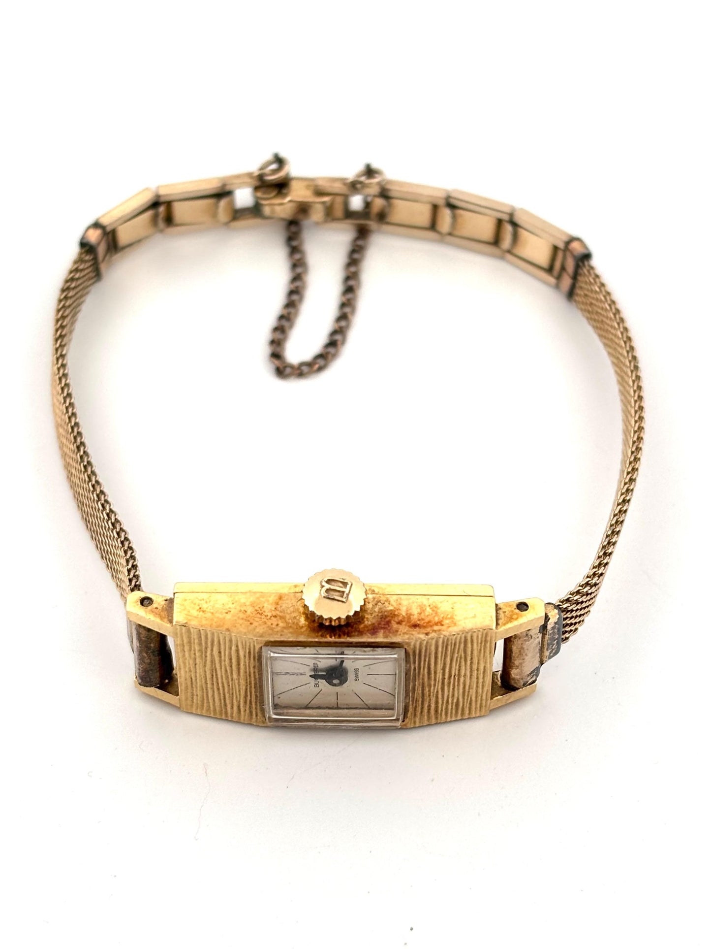 Small Rectangular 18K Yellow Gold Ladies Bucherer Automatic Swiss Watch