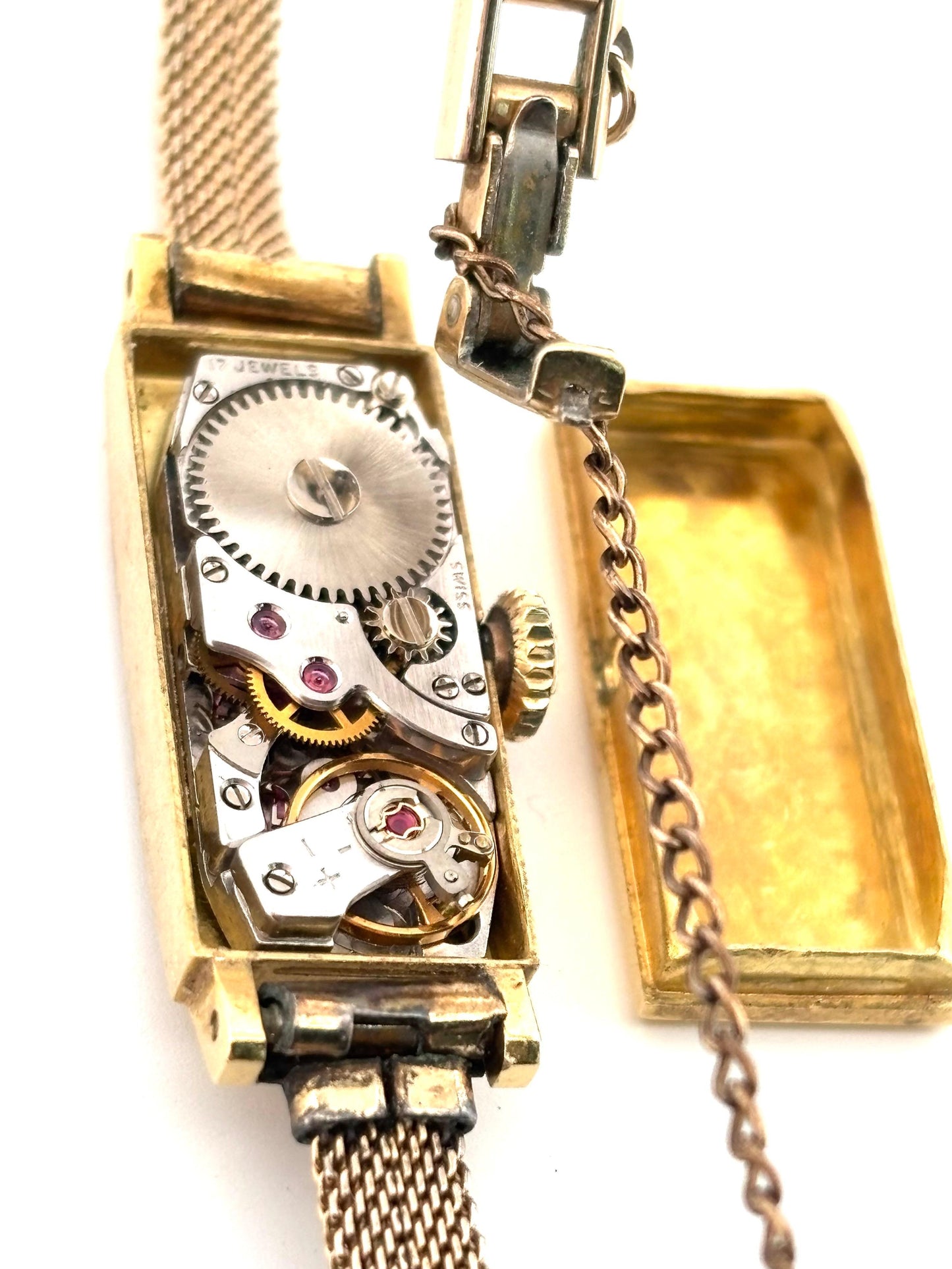 Small Rectangular 18K Yellow Gold Ladies Bucherer Automatic Swiss Watch