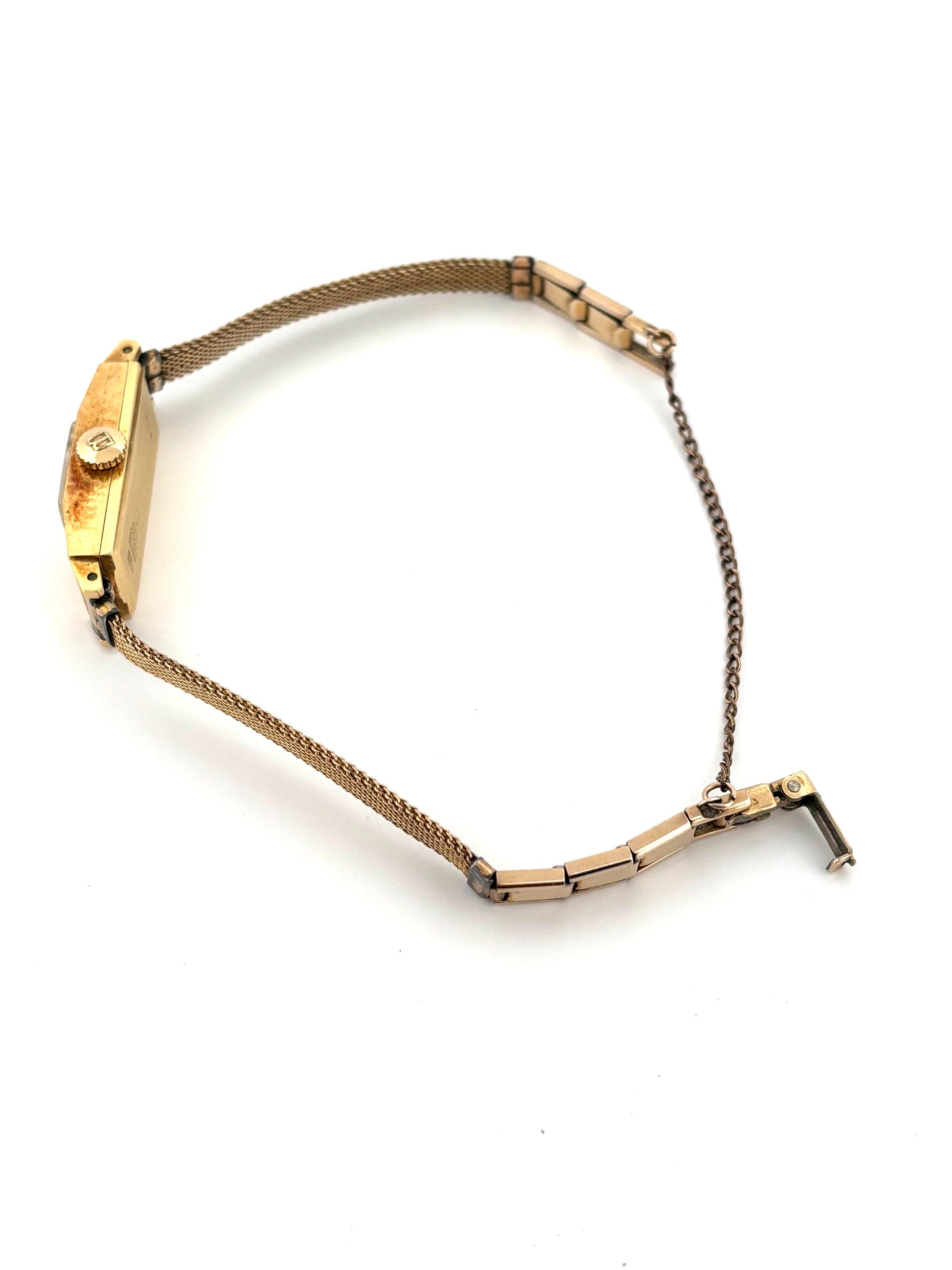 Small Rectangular 18K Yellow Gold Ladies Bucherer Automatic Swiss Watch