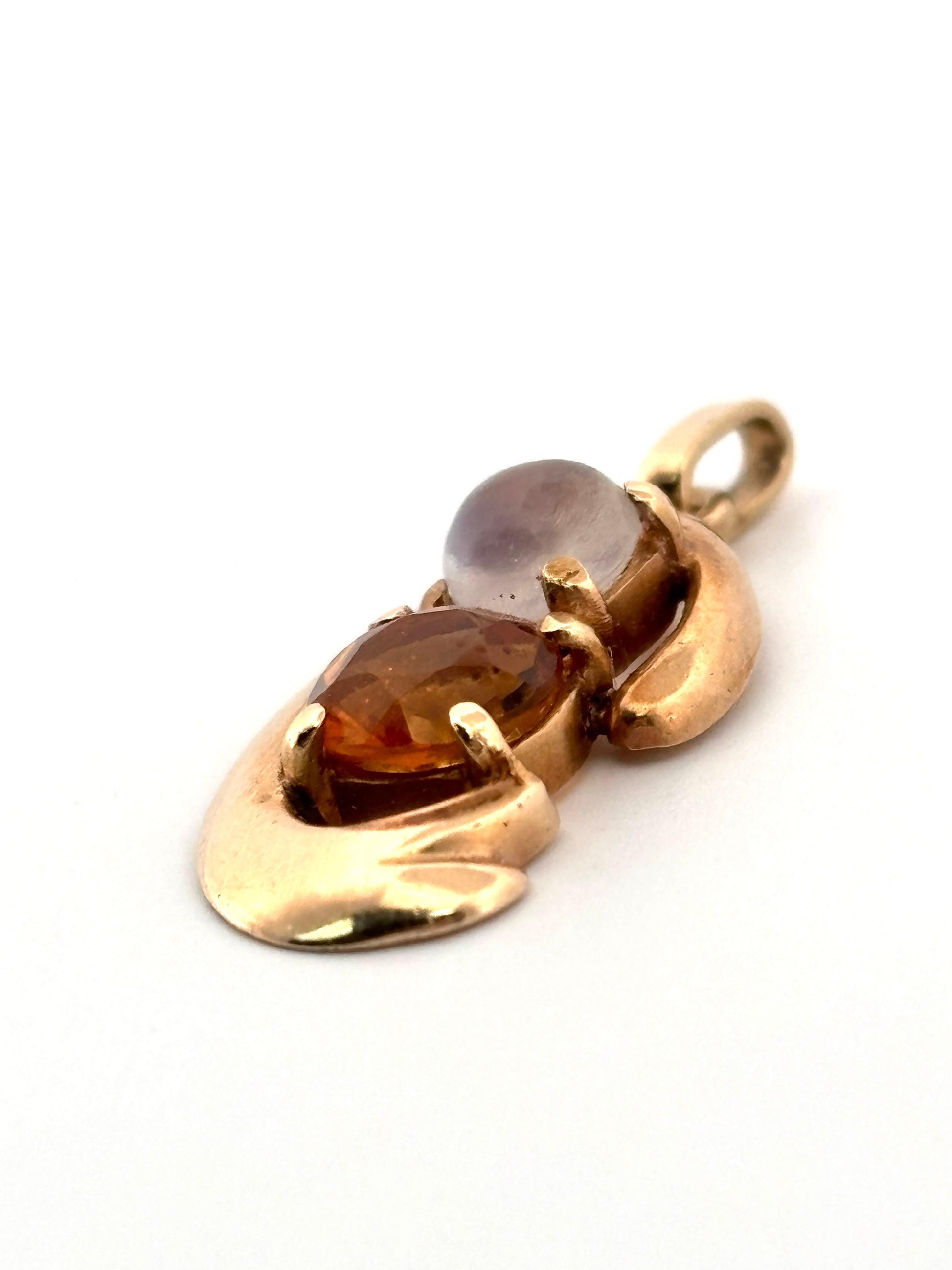 Small Round Cut Citrine & Moonstone Swirled 14K Yellow Gold Necklace Pendant