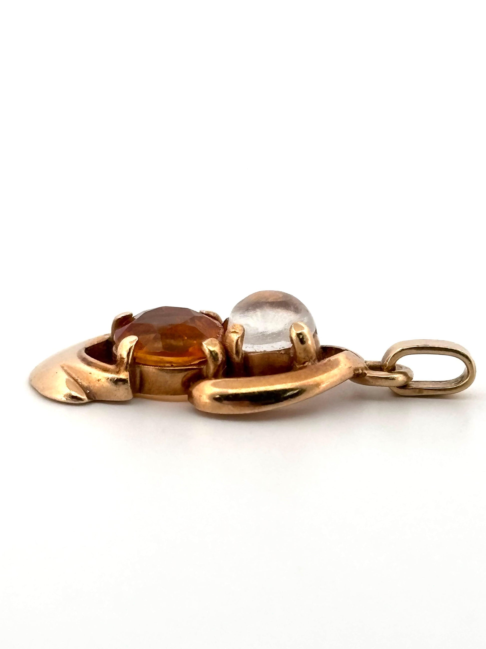 Small Round Cut Citrine & Moonstone Swirled 14K Yellow Gold Necklace Pendant
