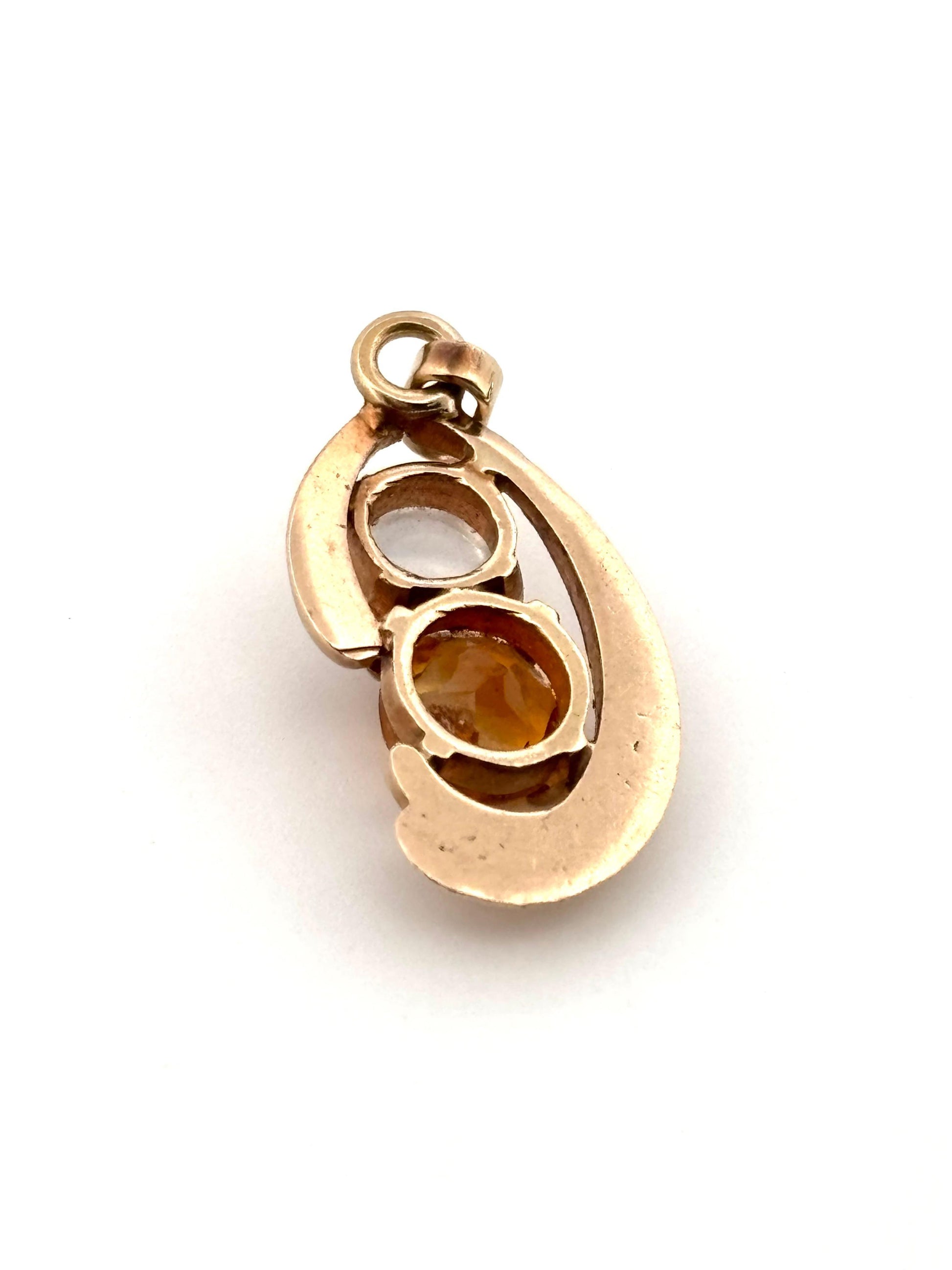 Small Round Cut Citrine & Moonstone Swirled 14K Yellow Gold Necklace Pendant