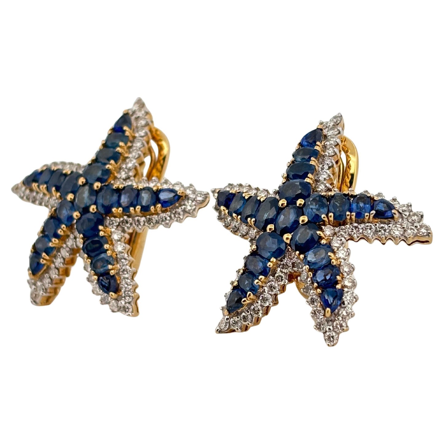 Starfish 18K Yellow Gold 6.60 Carat Sapphire 1.50 Carat Diamond Clip On Earrings